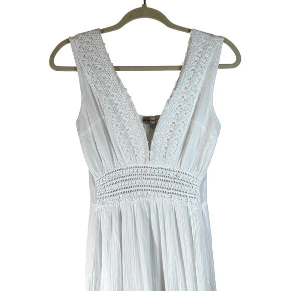 Cotton Natural Peruvian Sleeveless Tiered Maxi Dress Crochet Trim White S Fairy - Picture 3 of 16